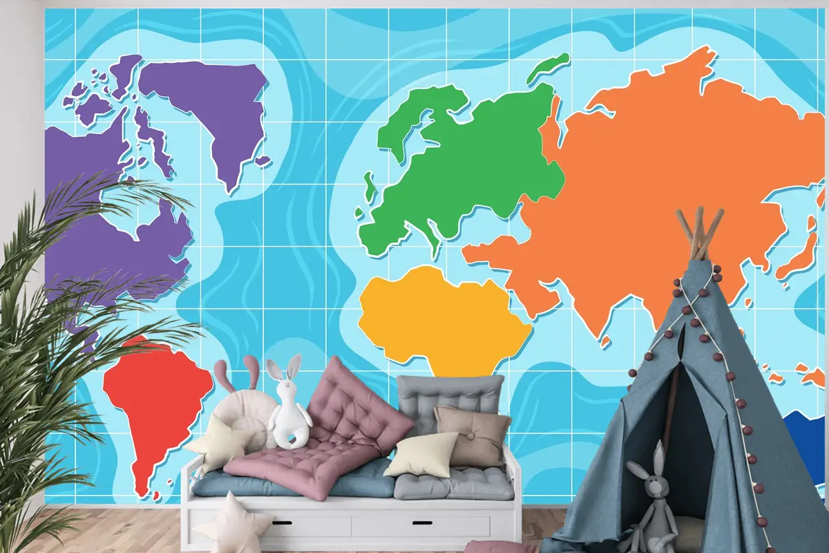 Dünya Haritası Çocuk Odası Duvar Kağıdı Duvarının Havadan Görünümü