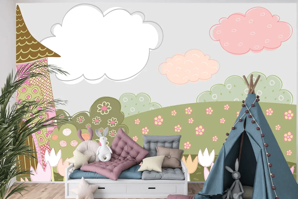 Desenli Dekoratif Şehir Çocuk Odası Duvar Kağıdı