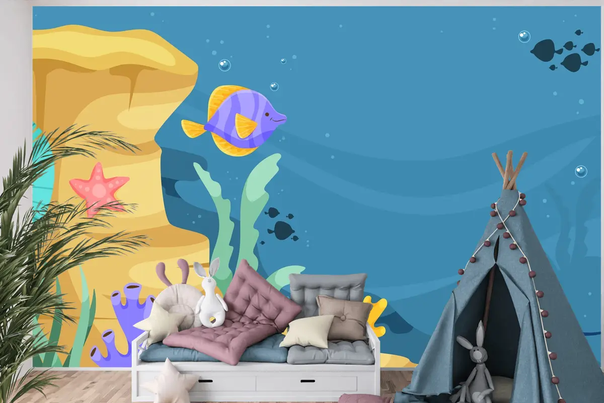 Dünya Okyanuslar Günü Elle Çizilmiş Düz Arka Plan Çocuk Odası Duvar Kağıdı