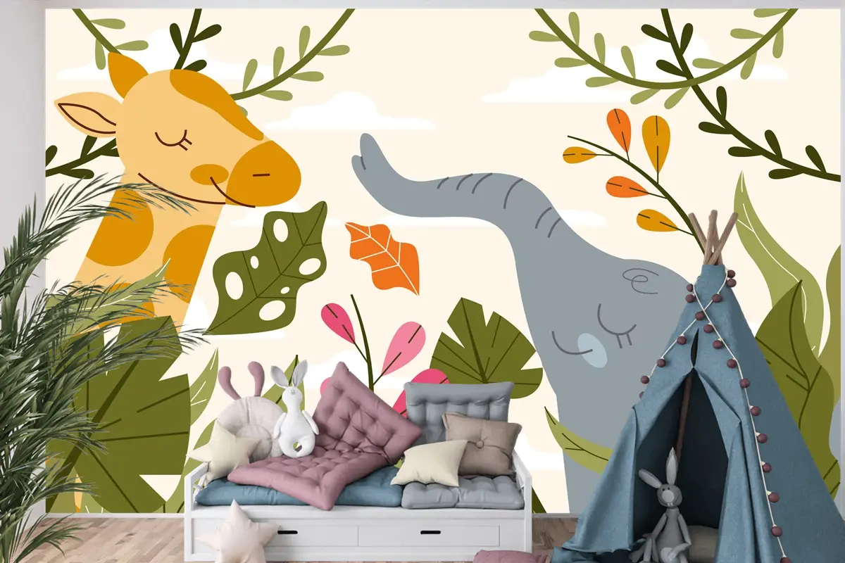 Elle Çizilmiş Yaban Hayatı Arka Plan Çocuk Odası Duvar Kağıdı 