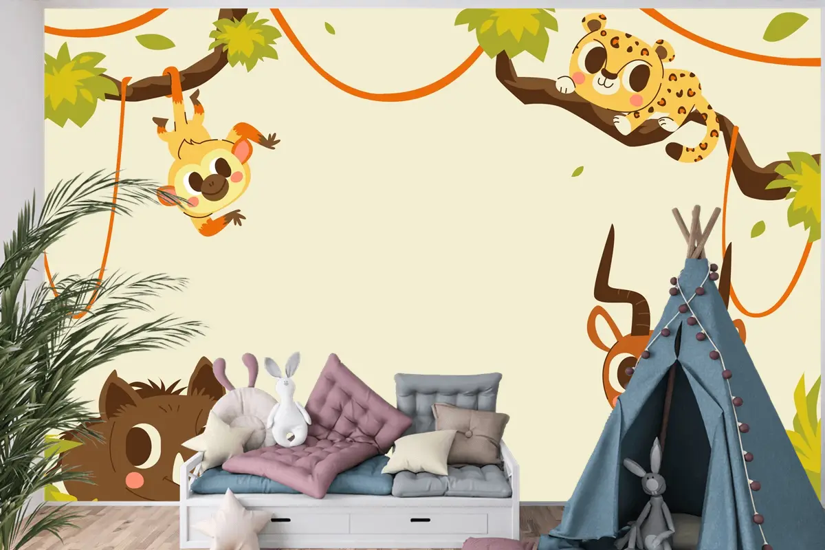 Elle Çizilmiş Yaban Hayatı Arka Plan Çocuk Odası Duvar Kağıdı 