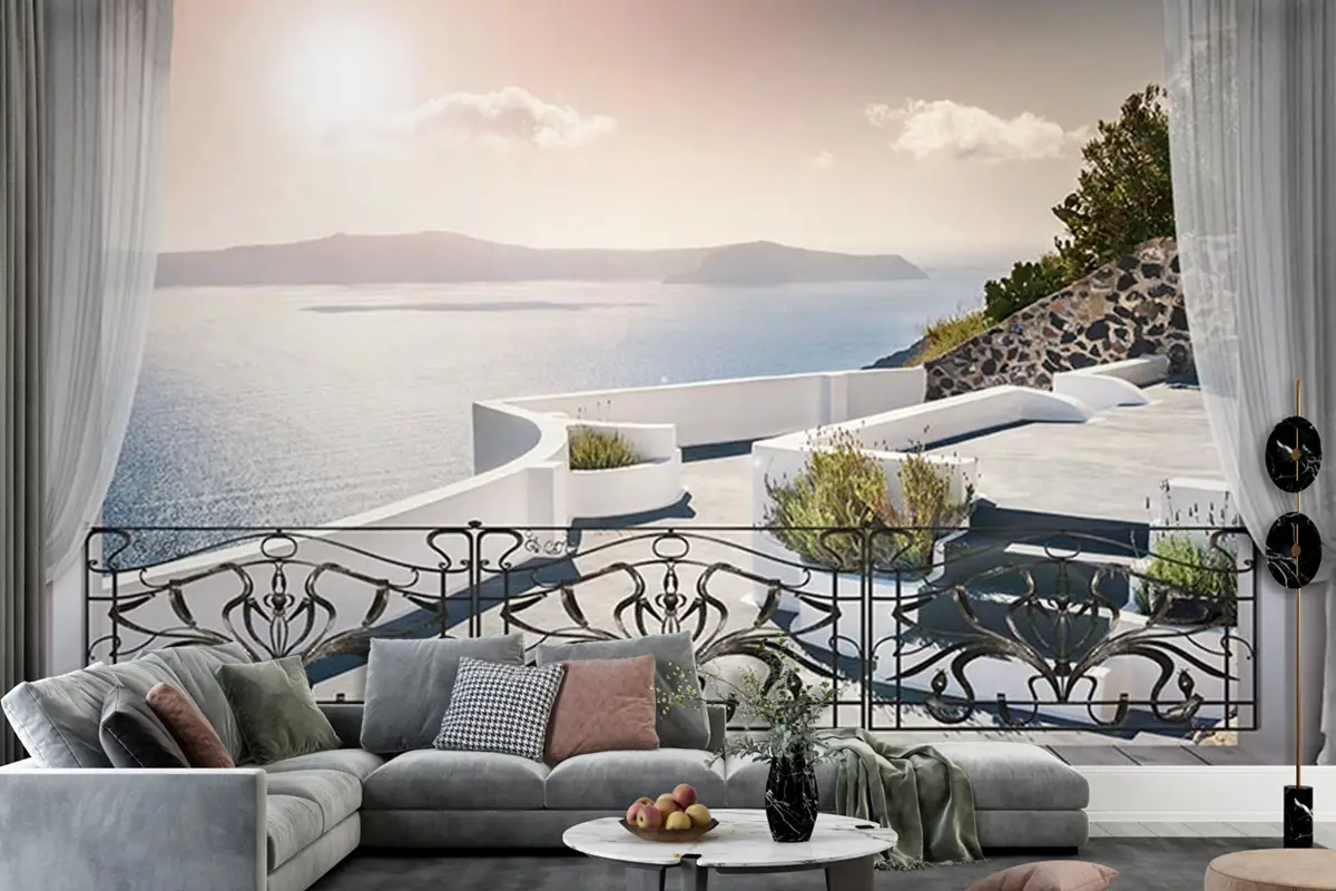 3 Boyutlu Balkon Manzarası Duvar Kağıdı