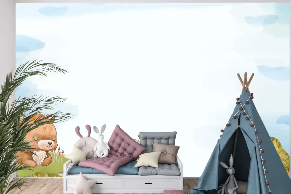 Suluboya Orman Hayvanları Arka Plan Çocuk Odası Duvar Kağıdı 