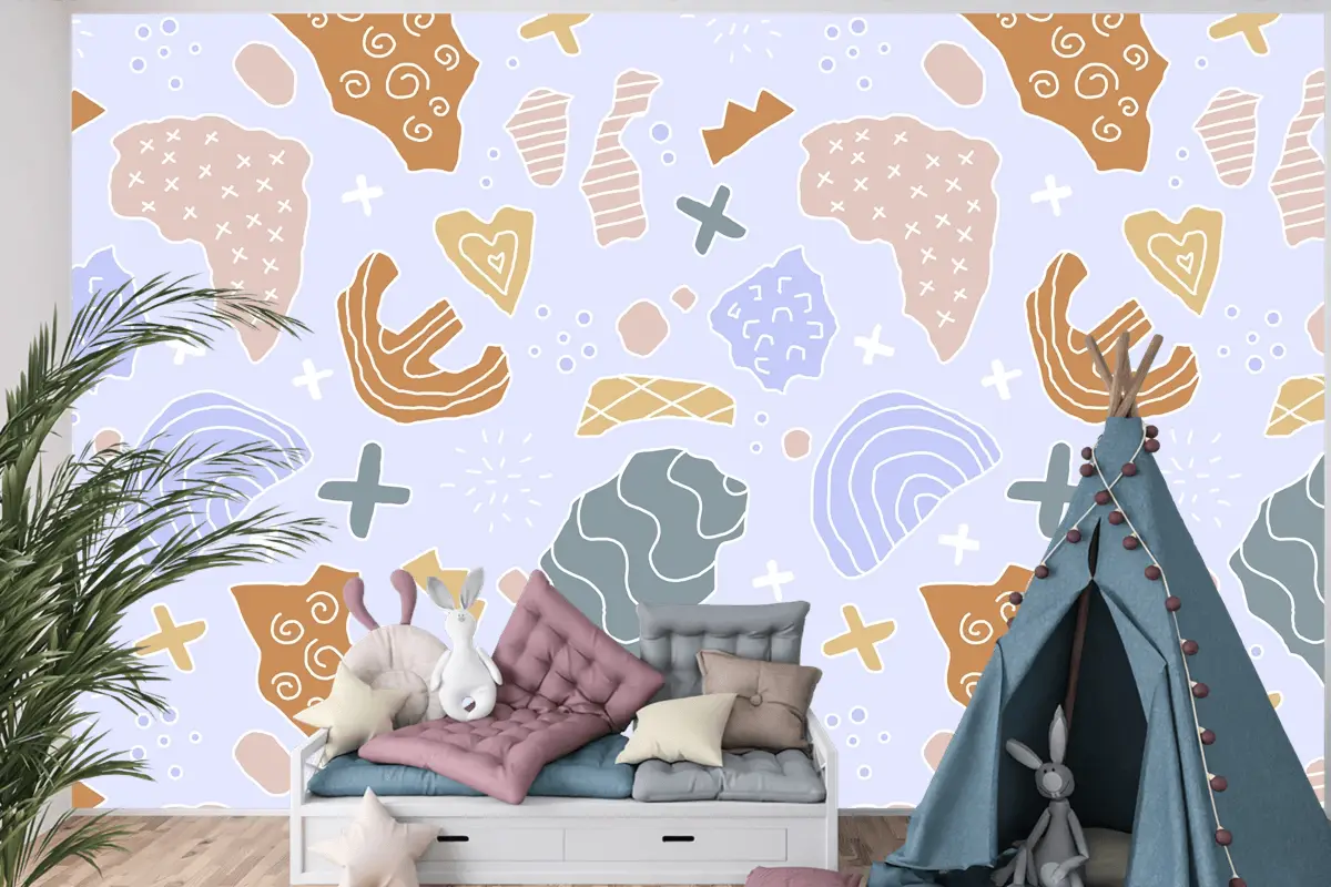 Elle Çizilmiş Kesme Kolaj Desen Çocuk Odası Duvar Kağıdı 