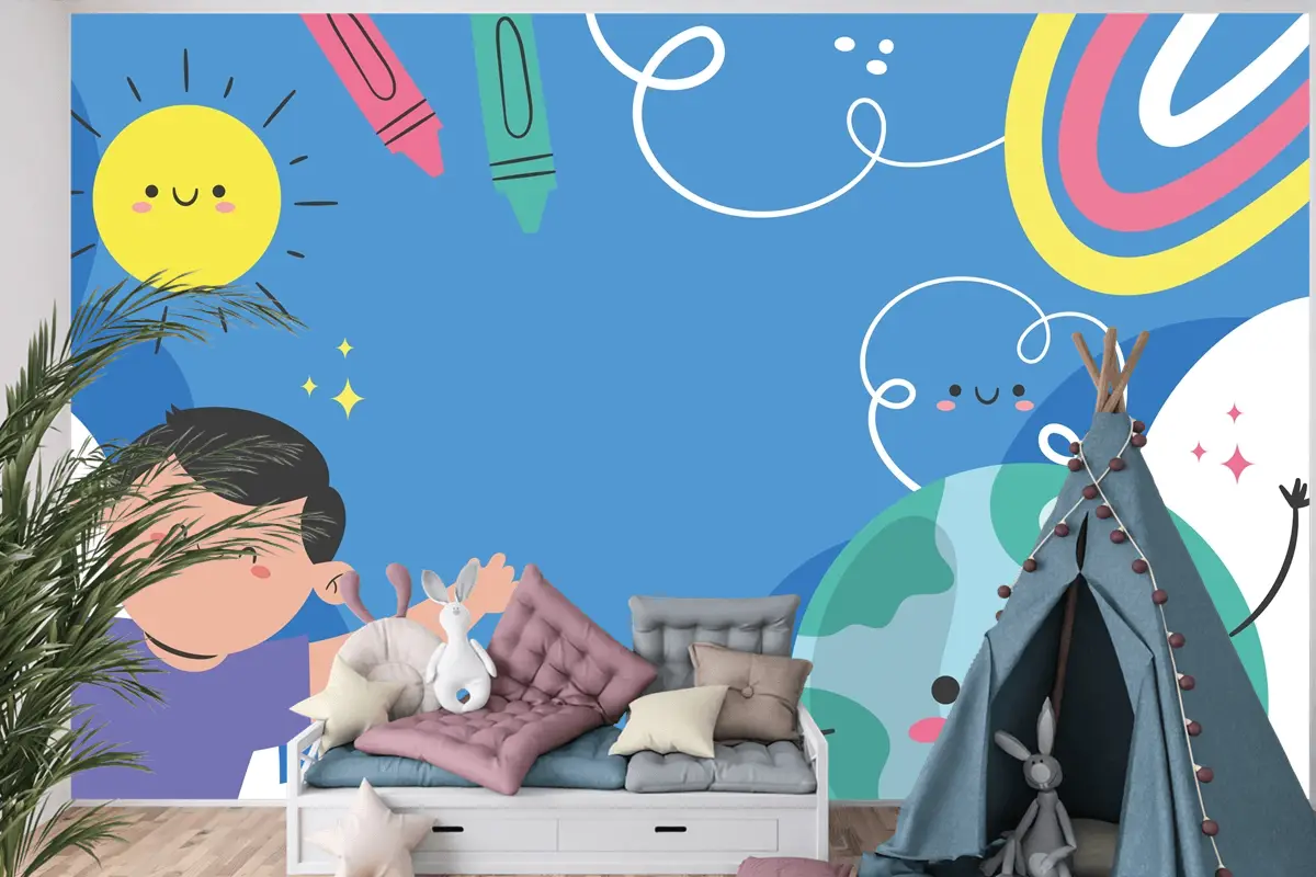 Düz Dünya Çocuk Günü Arka Plan Çocuk Odası Duvar Kağıdı 
