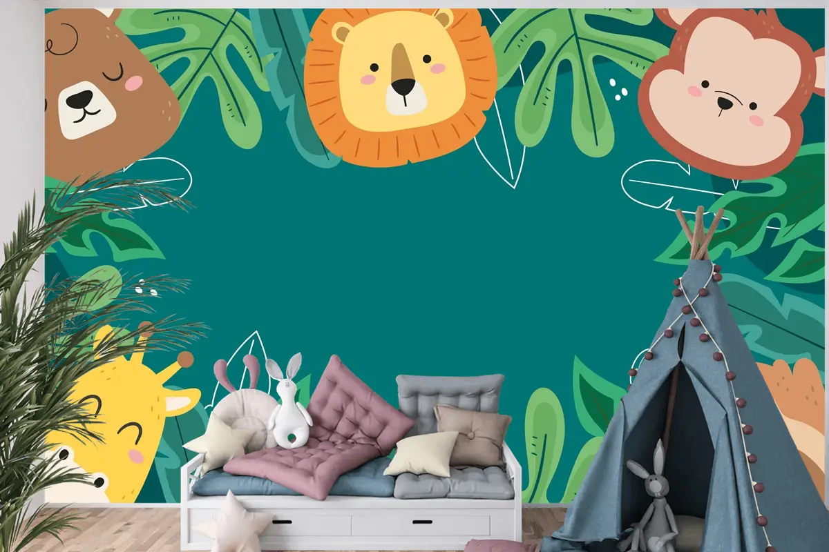 Flora Ve Fauna Çocuk Odası Duvar Kağıdı  Ile Dünya Yaban Hayatı Günü İçin Düz Arka Plan