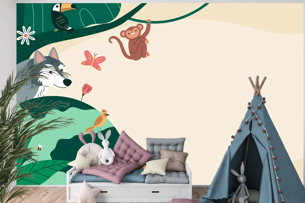 Flora Ve Fauna Çocuk Odası Duvar Kağıdı  Ile Dünya Yaban Hayatı Günü İçin Düz Arka Plan