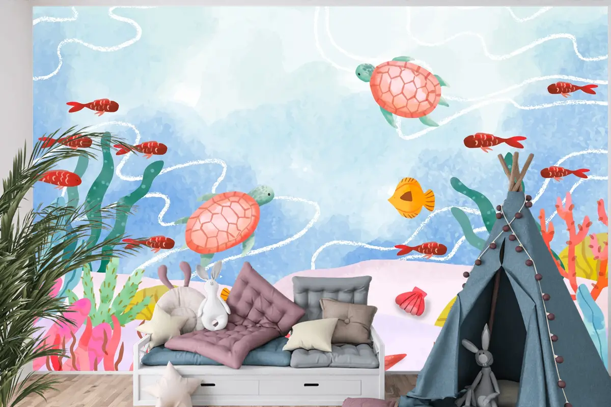 Dünya Okyanuslar Günü Kutlaması İçin Suluboya Arka Plan Çocuk Odası Duvar Kağıdı 