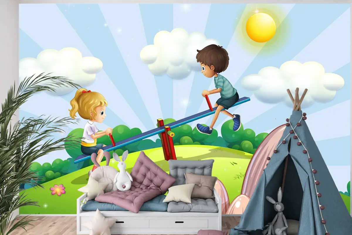 Tahterevalliye Binen Bir Erkek Ve Bir Çocuk Odası Duvar Kağıdı