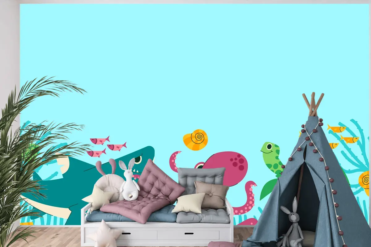 Düz Dünya Hayvan Günü Arka Plan Çocuk Odası Duvar Kağıdı 