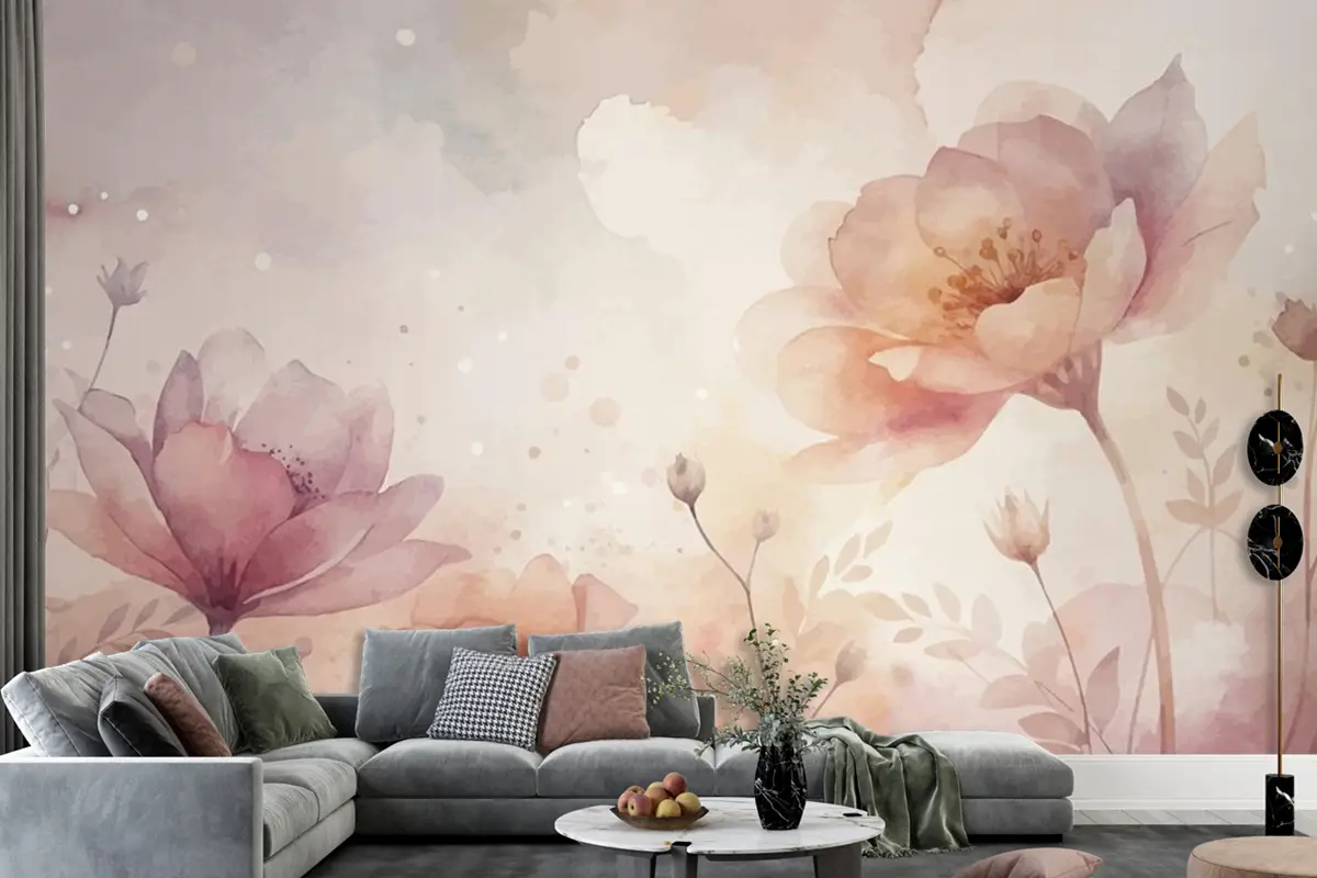 Güzel Suluboya Çiçek Arka Plan Oturma Odası Duvar Kağıdı 