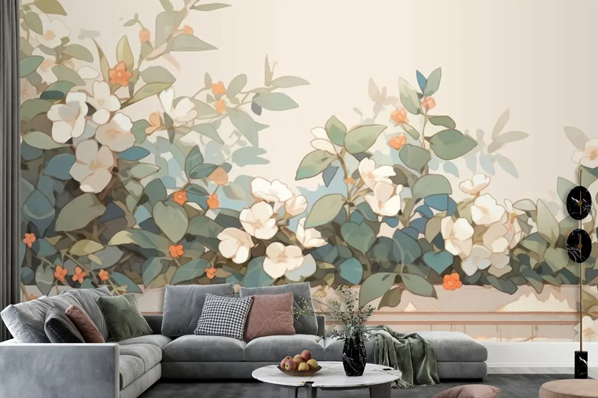 Suluboya Vintage Hoya Teması Tamamlayıcı Renkler Oturma Odası Duvar Kağıdı 