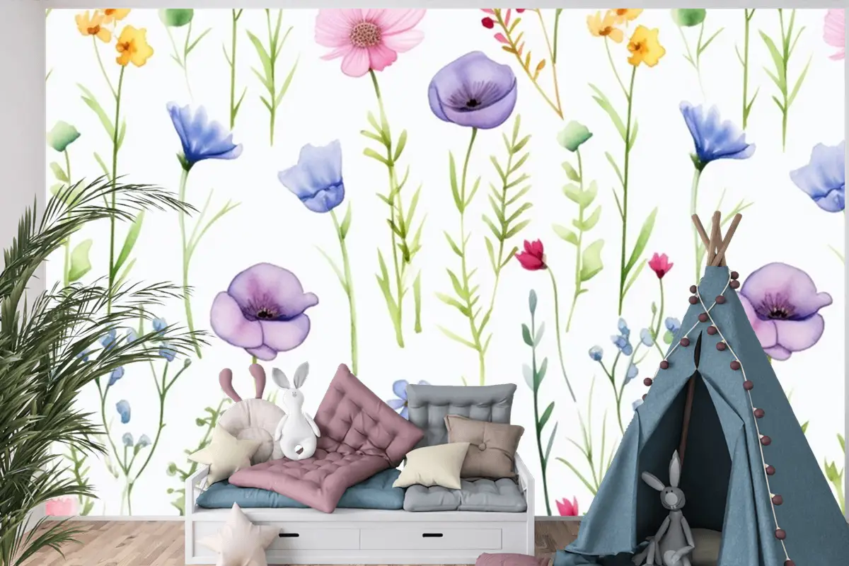 Kişiye Göre Çiçekli Çocuk Odası Duvar Kağıdı Çocuk Odası Duvar Kağıdı