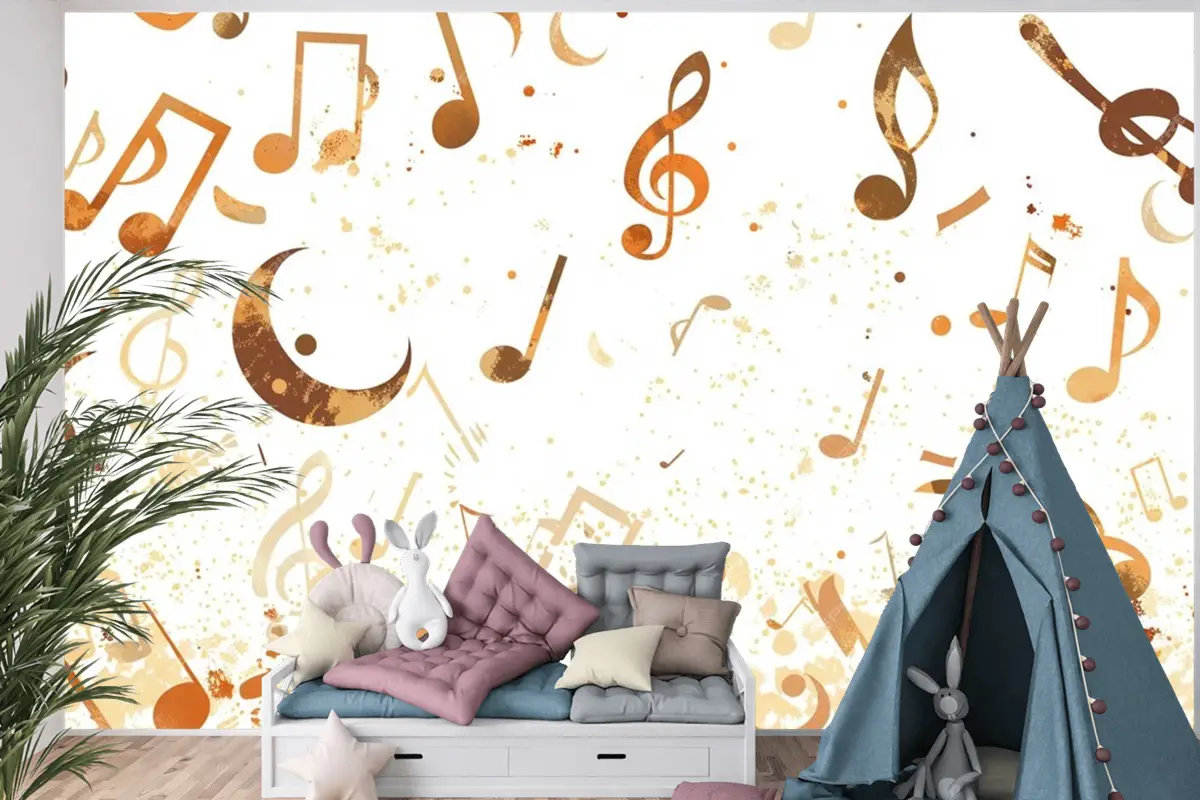 Havada Uçan Bir Grup Müzik Notası Çocuk Odası Duvar Kağıdı