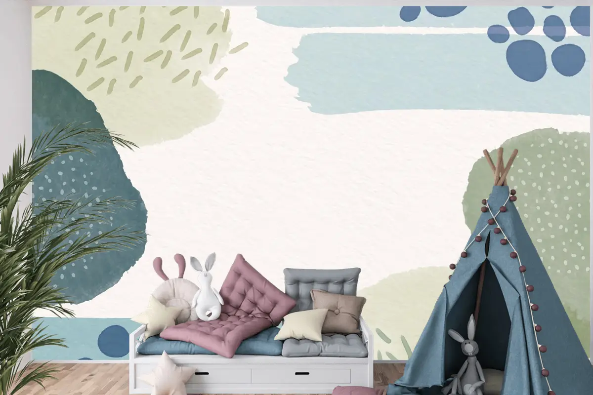 Suluboya Şekilli Ve Boş Alanlı Soyut Arka Plan Çocuk Odası Duvar Kağıdı