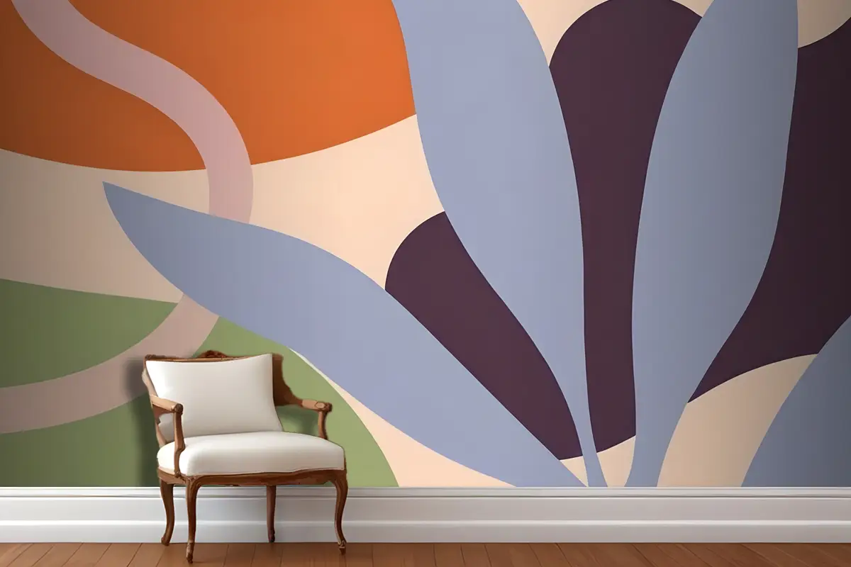 Turuncu Mor Gri Ve Yeşil Tonlarında Soyut Renkli Şekiller Ve Formlar Antre  Hol  Koridor Duvar Kağıdı