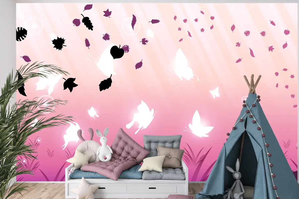 Kelebekler Böcekler Parlayan Işık Parlayan Yanıp Sönen Karanlık Arka Plan Çocuk Odası Duvar Kağıdı