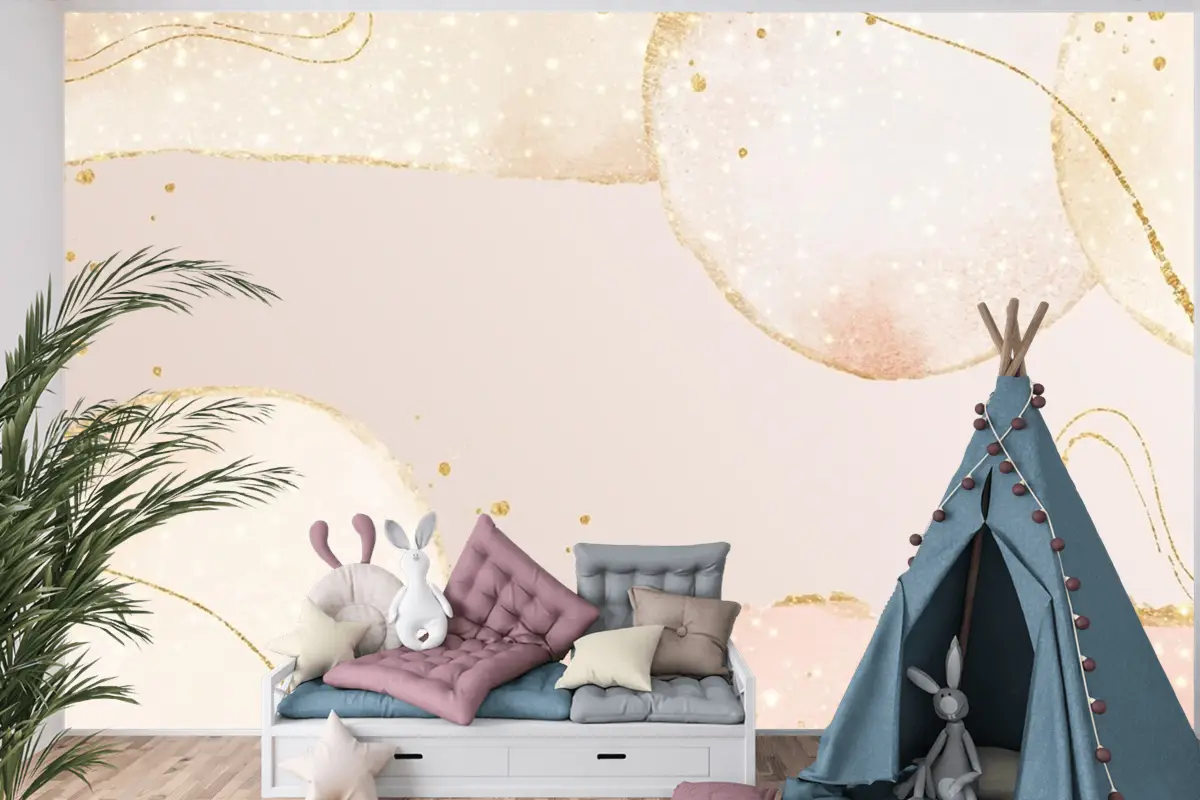 Soyut Yağlı Arka Plan Açık Pembe Ve Altın Çizgiler Çocuk Odası Duvar Kağıdı