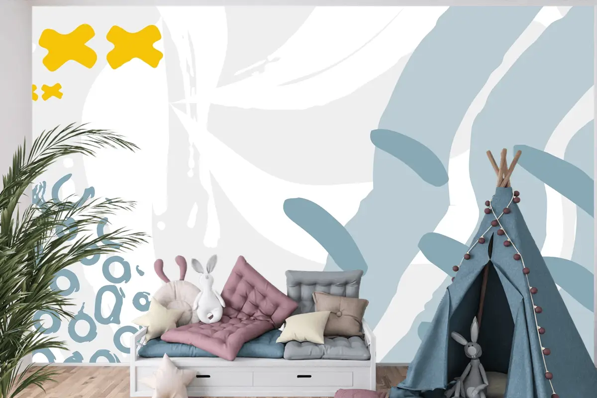 Renkli Tasarımlı Soyut Şekil Renk Sıçrama Çocuk Odası Duvar Kağıdı 