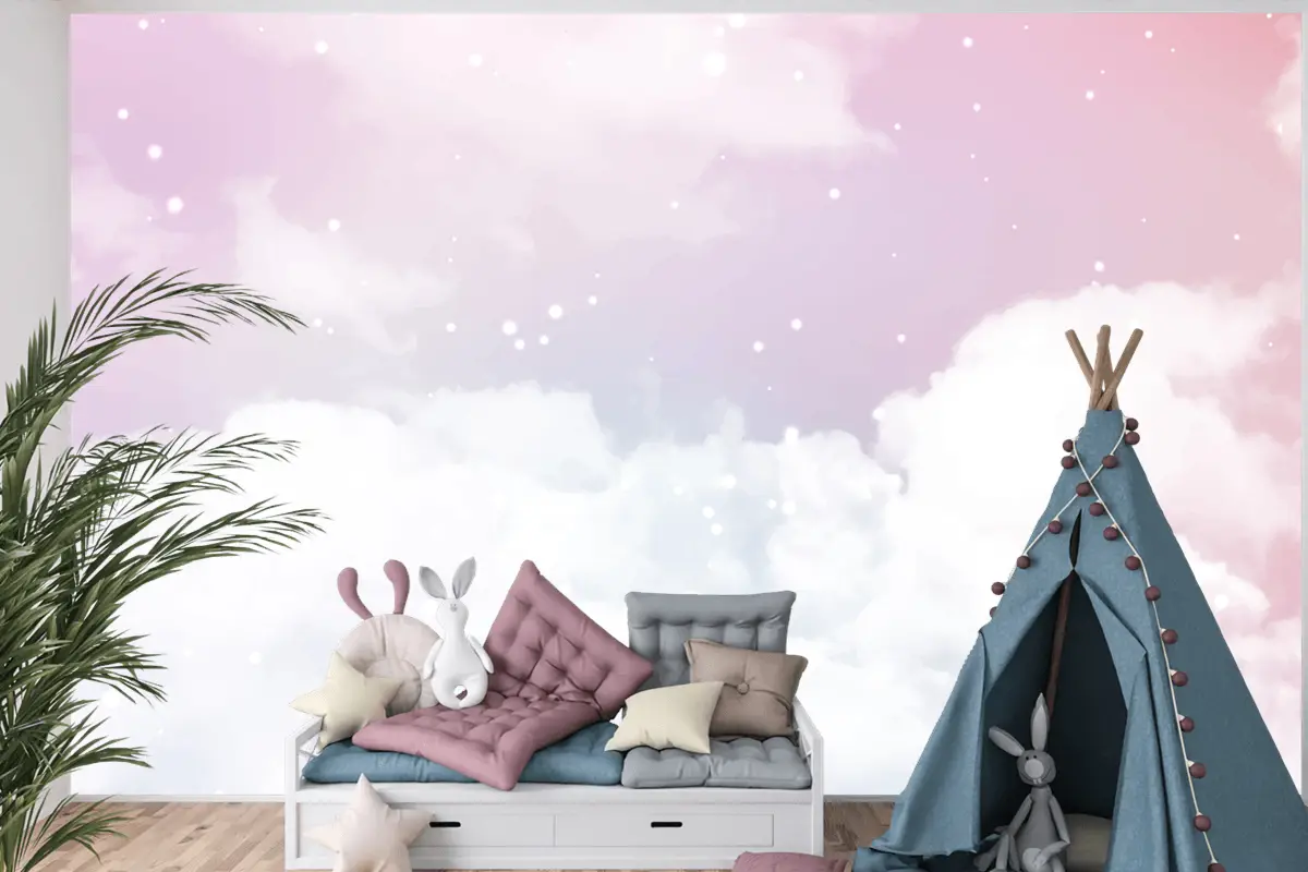 Şekerli Pamuk Şeker Bulutlu Soyut Gökyüzü Tasarım Çocuk Odası Duvar Kağıdı