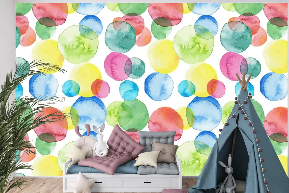 Soyut Suluboya Desen Tasarım Çocuk Odası Duvar Kağıdı 