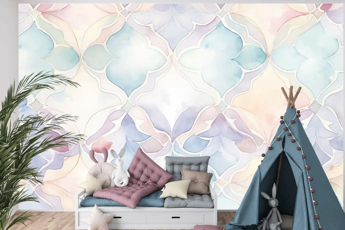 Soyut Suluboya Desenli Çocuk Odası Duvar Kağıdı 