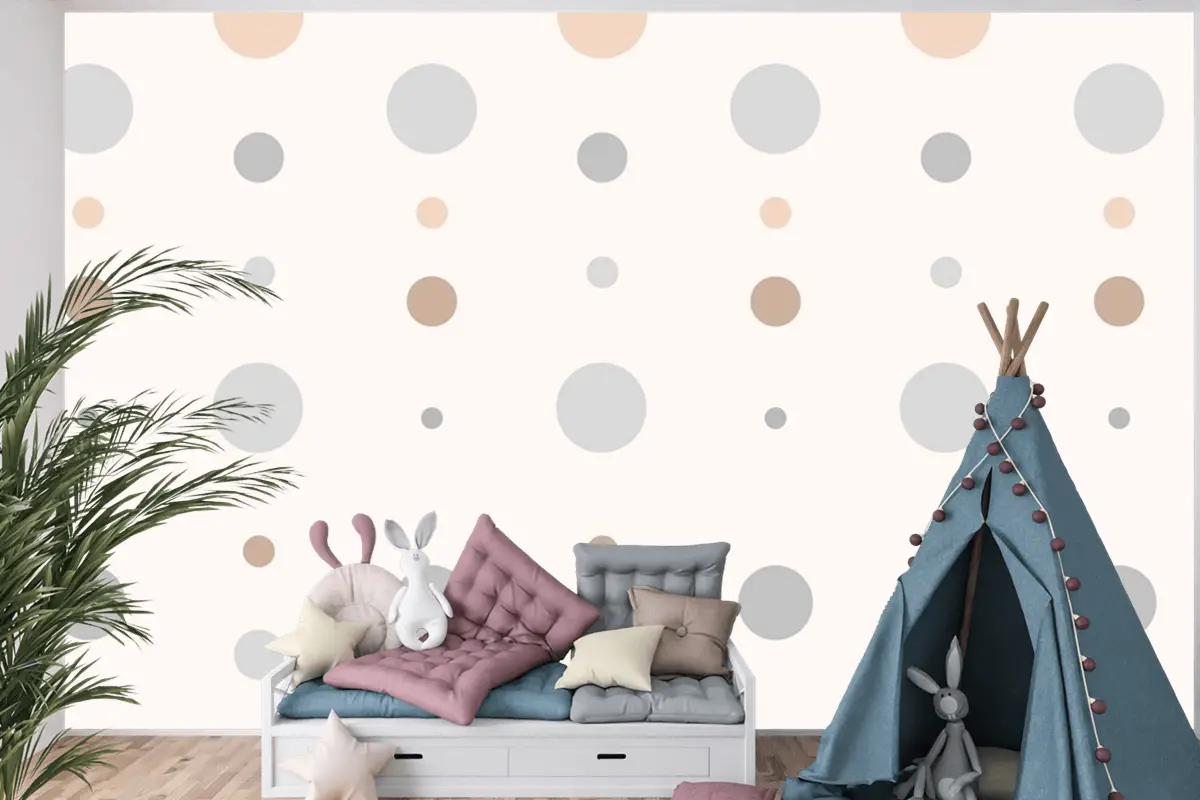 Krem Çocuk Odası Duvar Kağıdı Duvarında Estetik Puantiyeli Desen