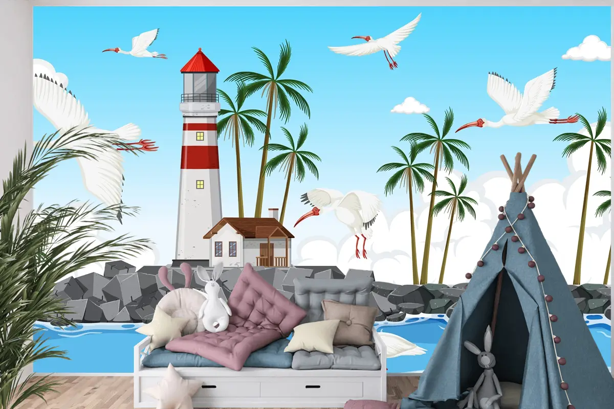 Sahilde Amerikan Beyaz Aynak Grubu Çocuk Odası Duvar Kağıdı