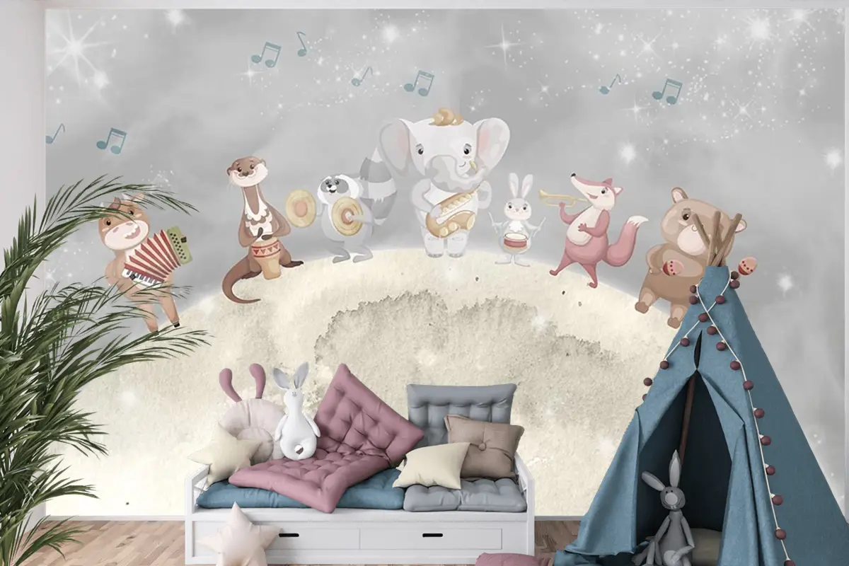 Ay Üzerinde Müzik Çalak Sevimli Hayvanlar