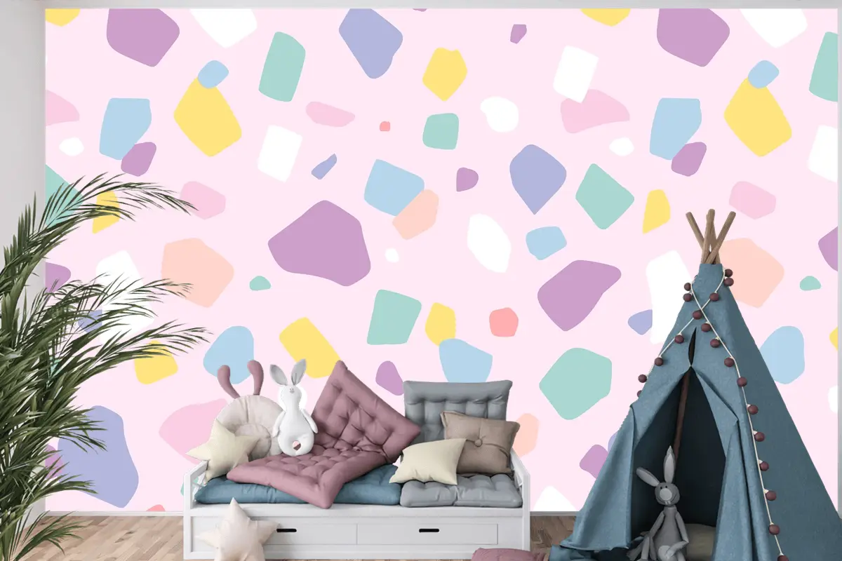 Arka Plan Dikişsiz Desen Vektör Sevimli Pastel Terrazzo Çocuk Odası Duvar Kağıdı