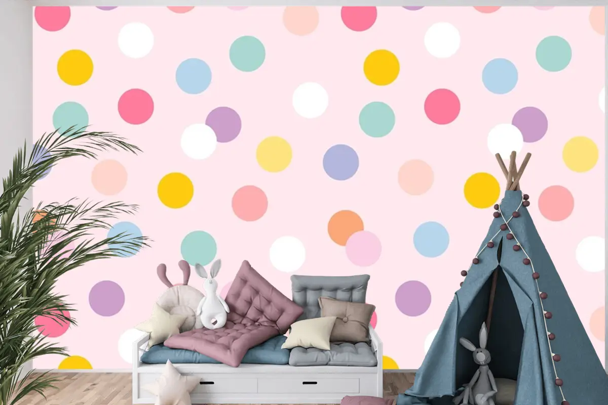 Arka Plan Sevimli Pastel Puantiyeli Dikişsiz Desen Çocuk Odası Duvar Kağıdı
