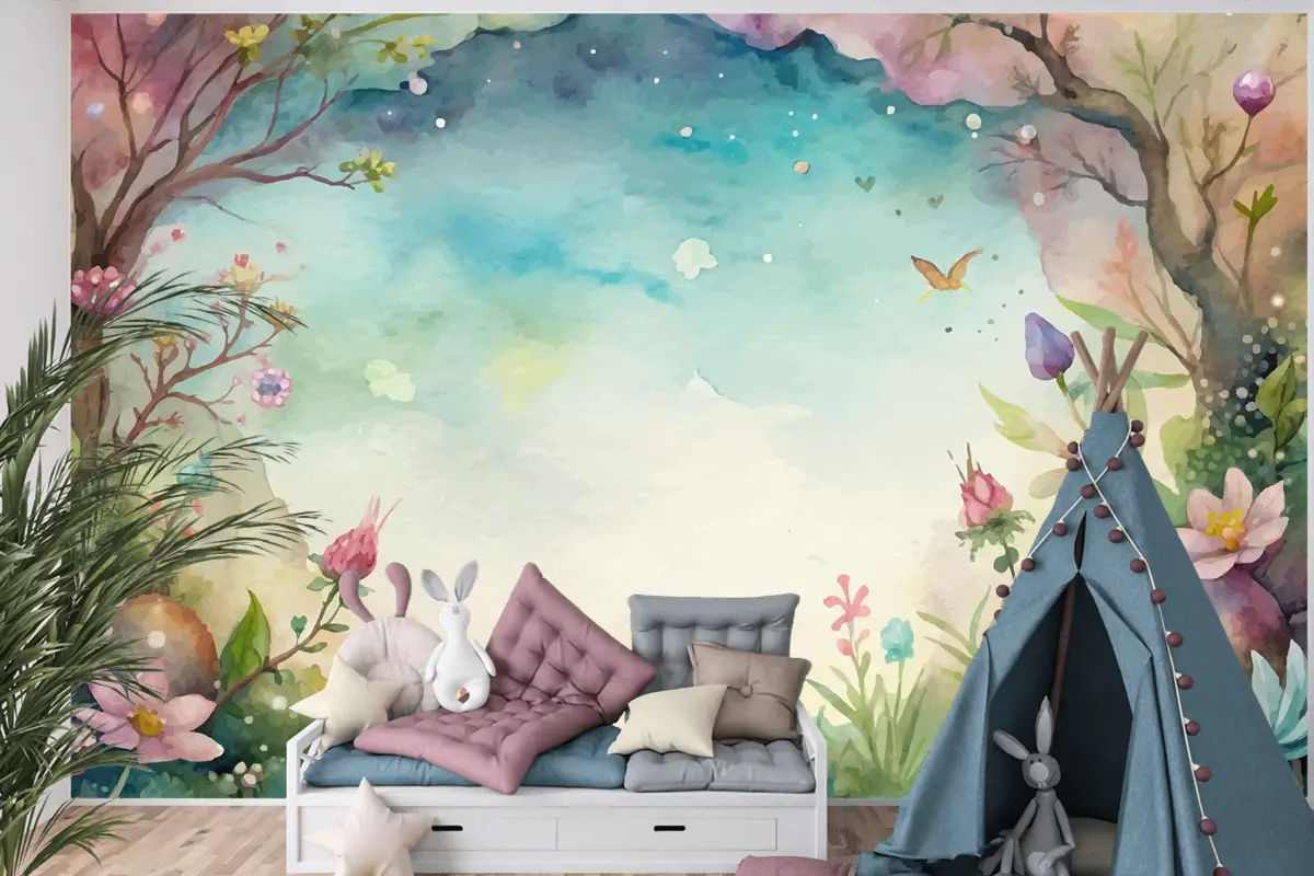 Güzel Bir Kır Çiçeği Suluboya Arka Plan Çocuk Odası Duvar Kağıdı