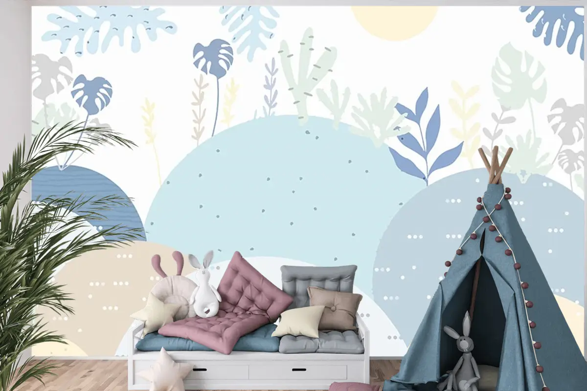 Bebek Odası Çocuk Duvar Kağıdı Soft Renk Dağlar