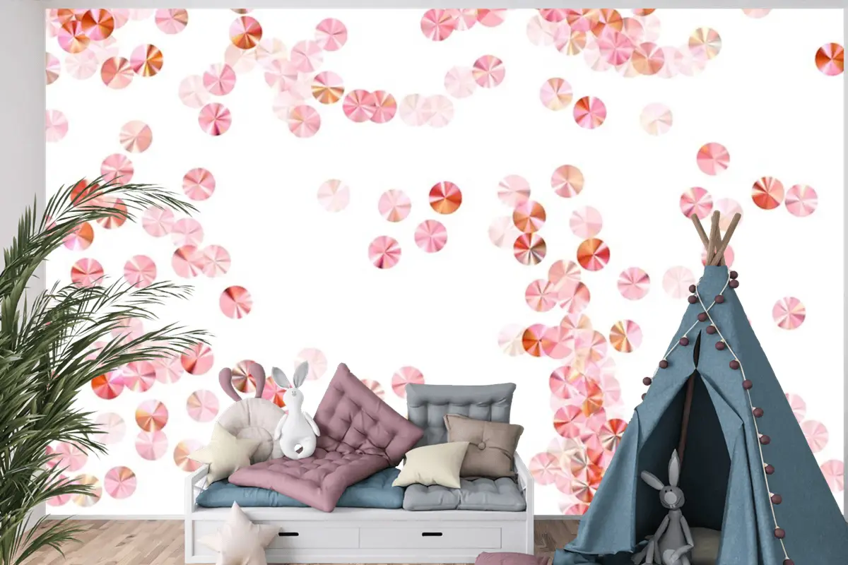 Allık Pembe Boncuk Konfeti Dağılım Vektör Kompozisyonu Ritmik Çocuk Odası Duvar Kağıdı