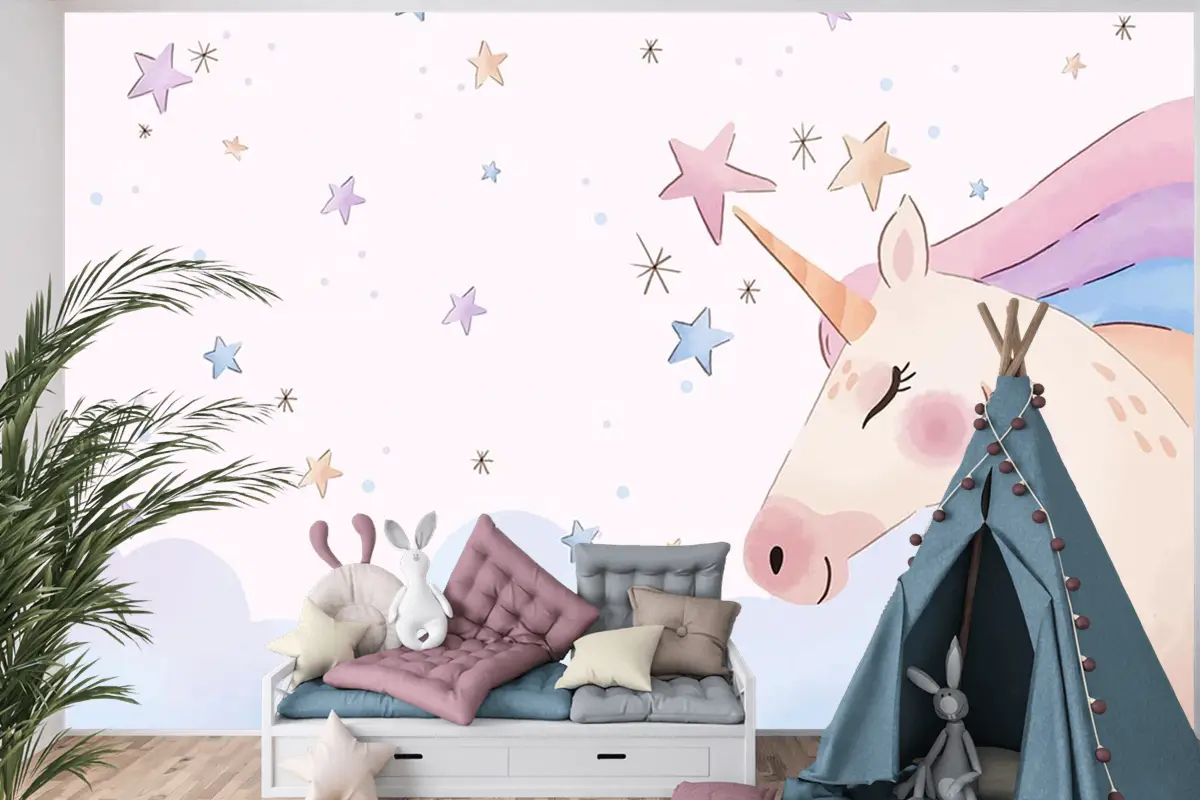 Boynuzlu At  Unicorn Çocuk Odası Duvar Kağıdı