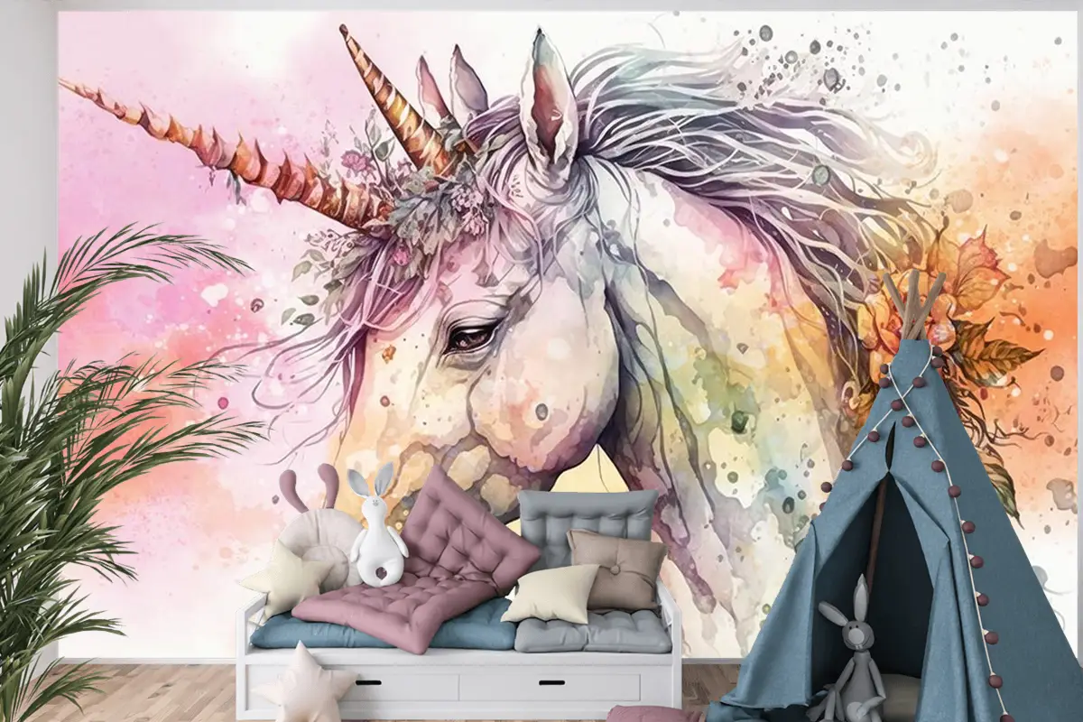 Boynuzlu At Unicorn Çocuk Odası Duvar Kağıdı