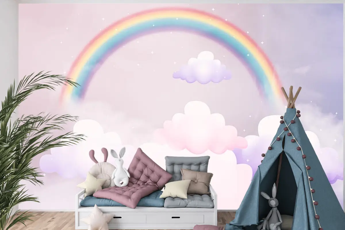 Bulutlar Ve Gökkuşağı Çocuk Odası Duvar Kağıdı