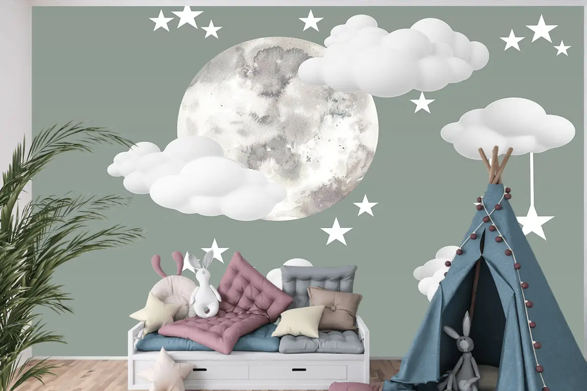 Çocuk Odası Bulutlu Bebek Odası Duvar Kağıdı