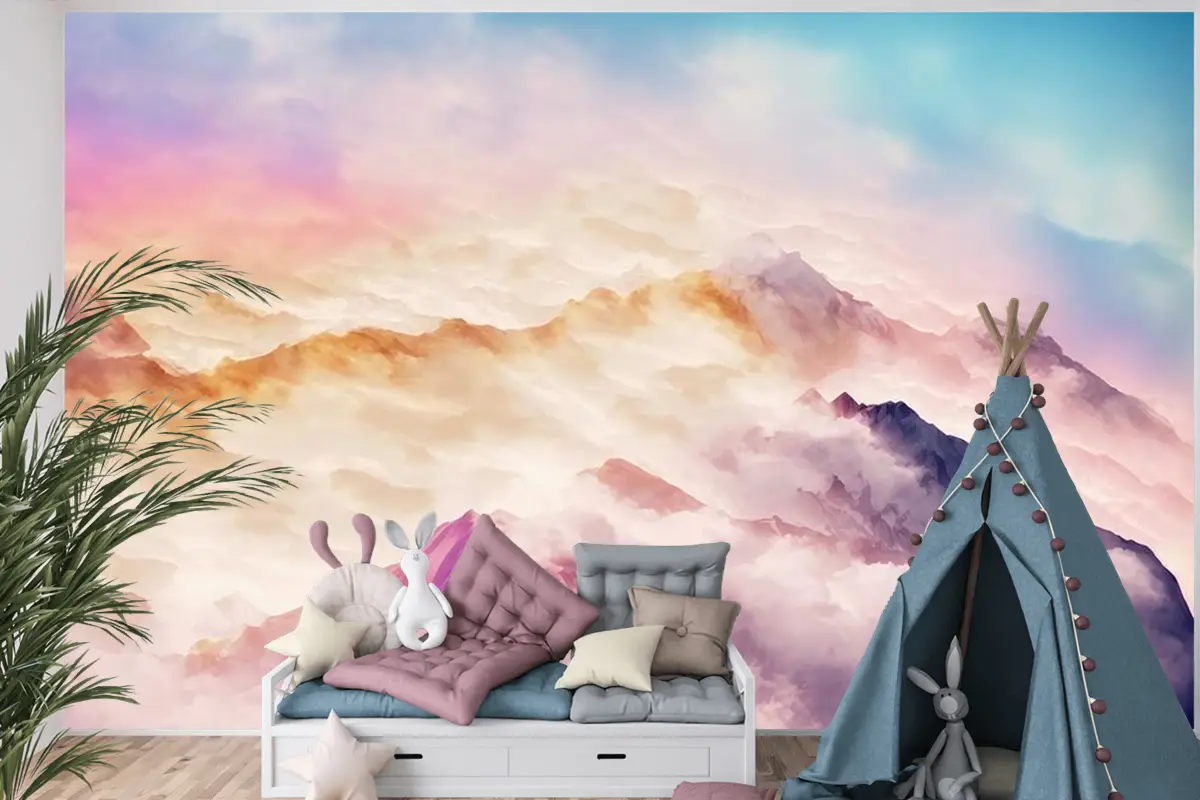 Çocuk Odası Duvar Kağıdı Bulutlar Ve Dağlar
