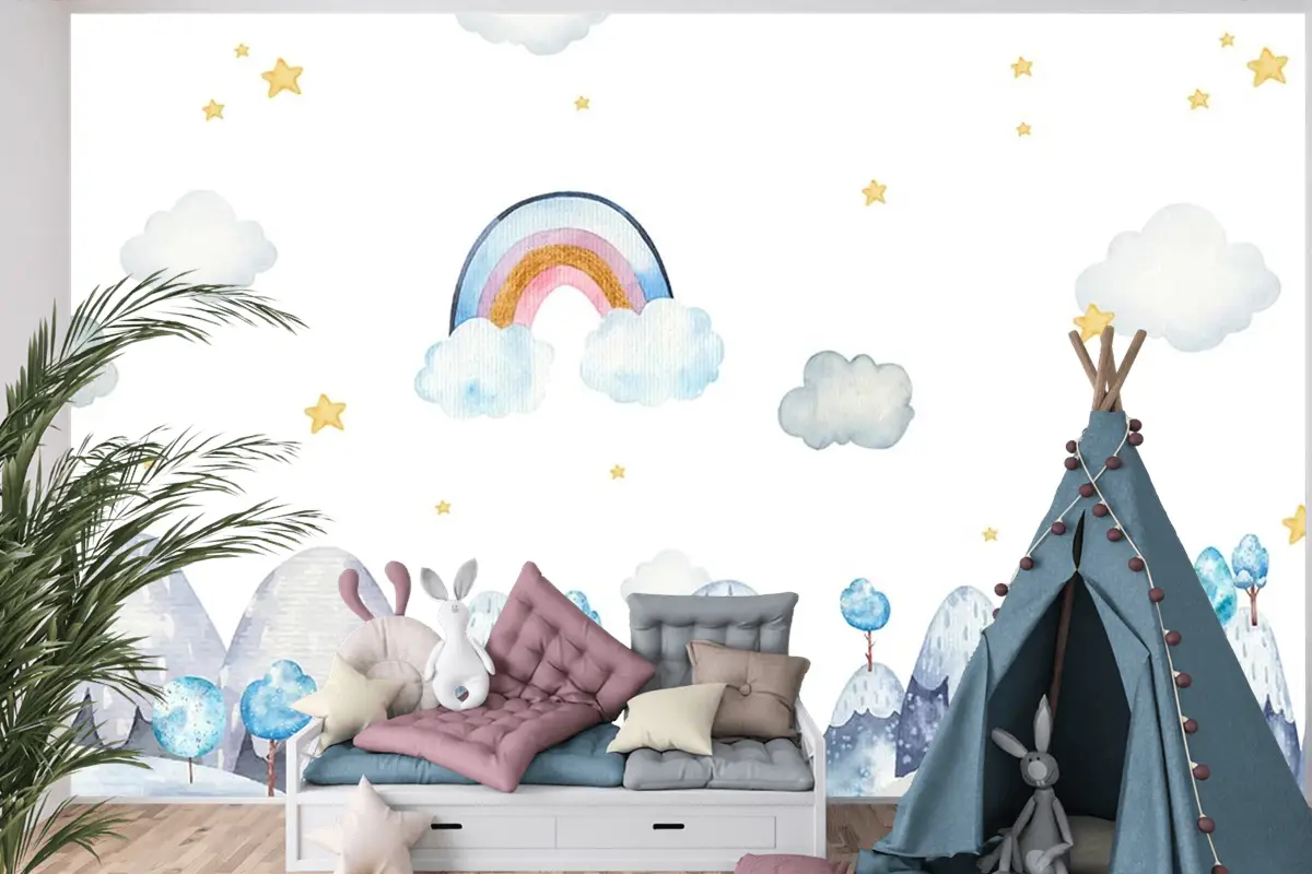 Çocuk Odası Duvar Kağıdı Dağlar Ve Ağaçlar