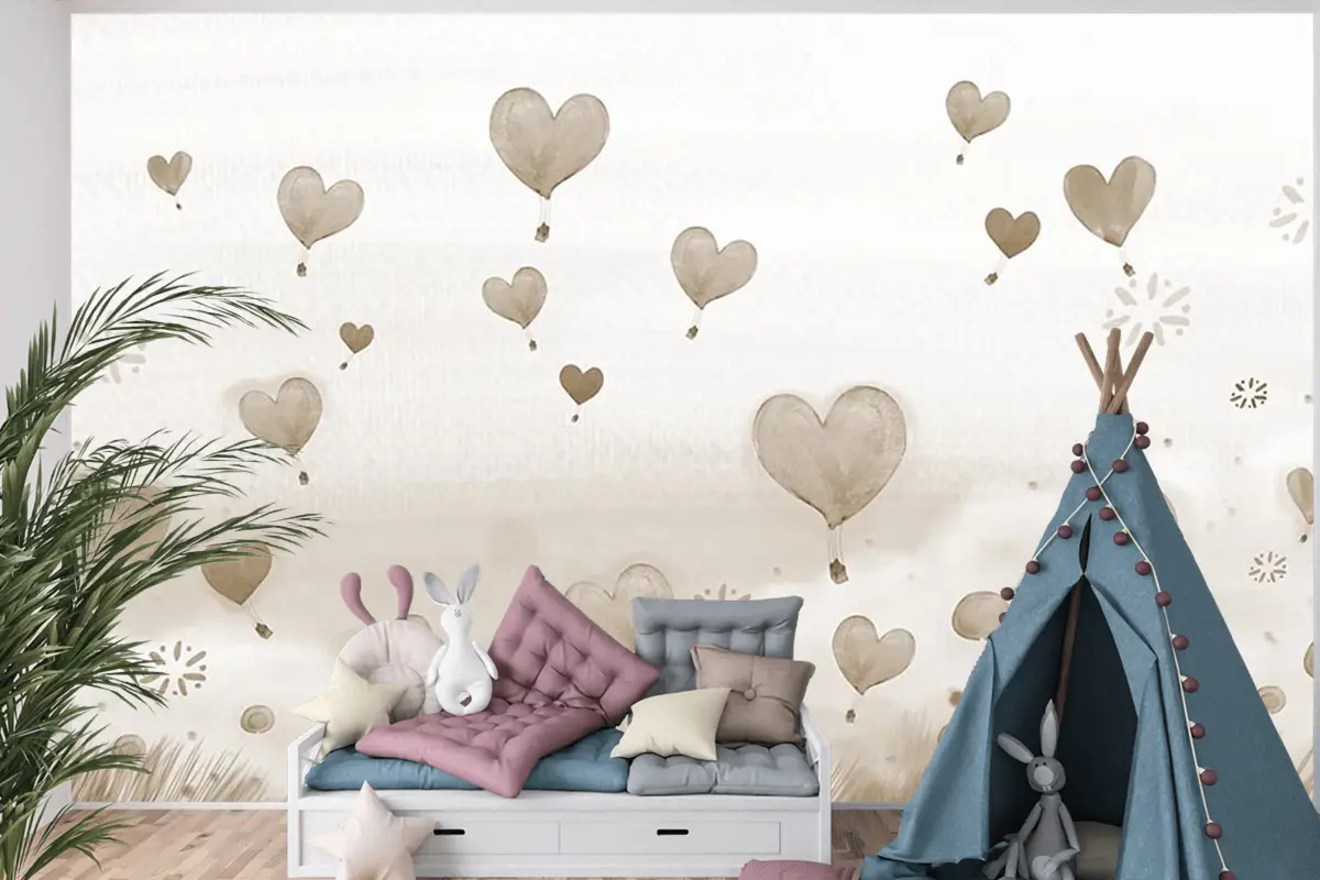 Krem Bej Balonlar Çocuk Odası Duvar Kağıdı