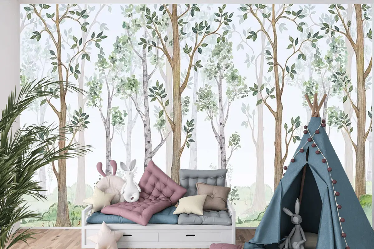 Çocuk Odası Duvar Kağıdı Orman Ağaç Manzarası