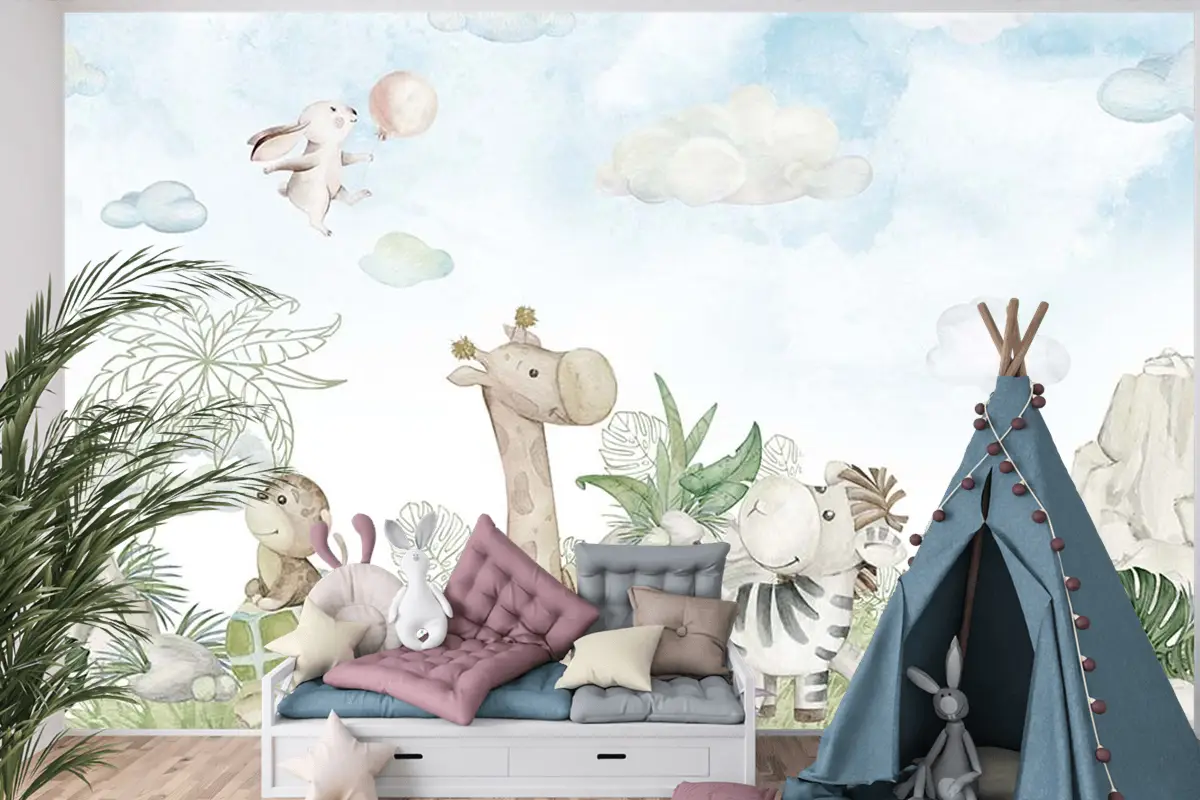 Çocuk Odası Duvar Kağıdı Sevimli Hayvanlar