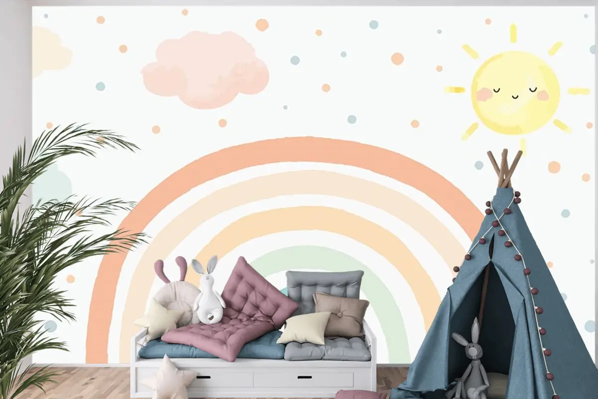 Çocuk Odası Duvar Kağıdı Soft Renk Gökkuşağı Duvar Kağıdı