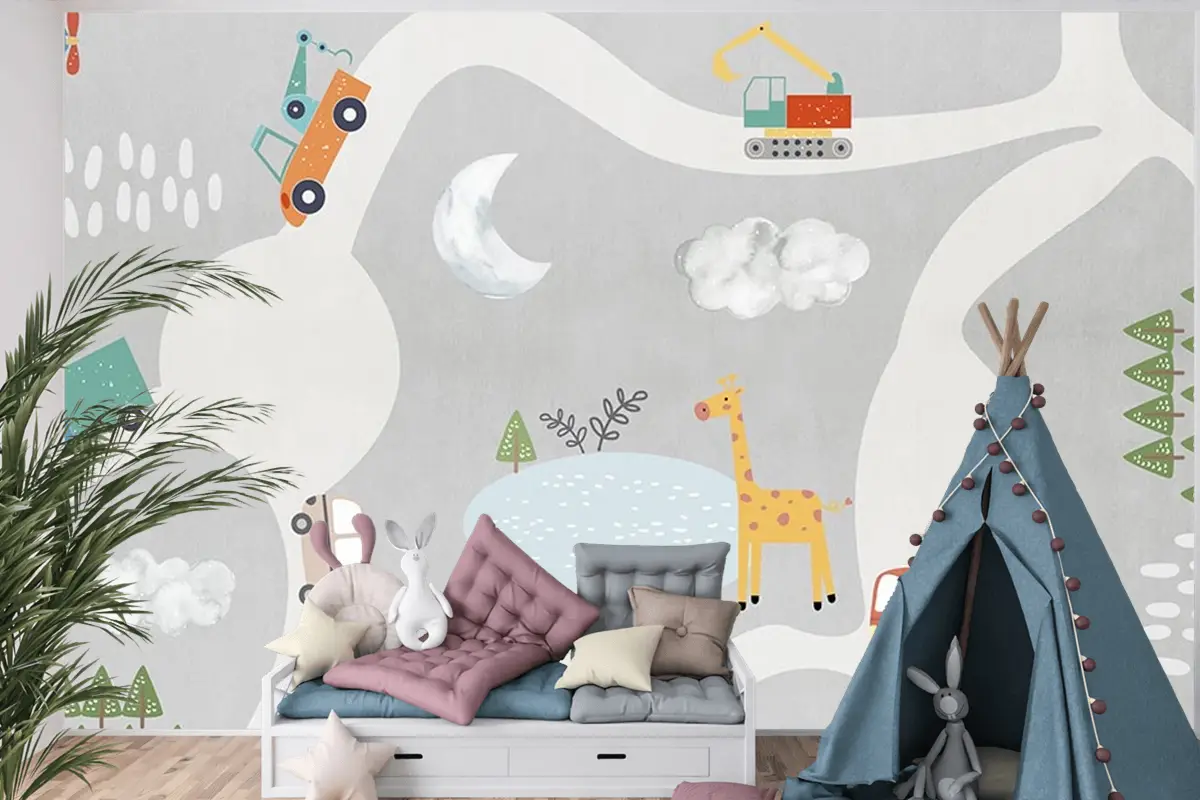 Çocuk Odası Kamyon Dozer Çocuk Odası Duvar Kağıdı