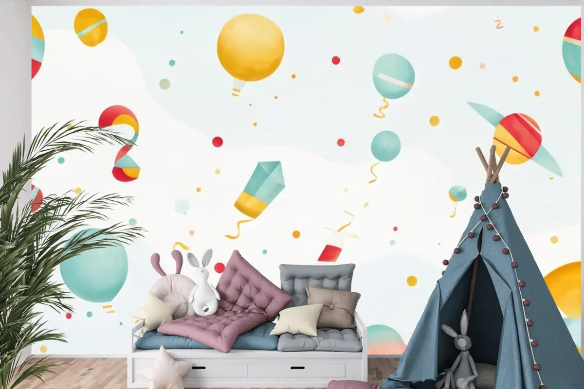 Bayraklı Renkli Balonlar Bayraklı Renkli Balonlar Çocuk Odası Duvar Kağıdı