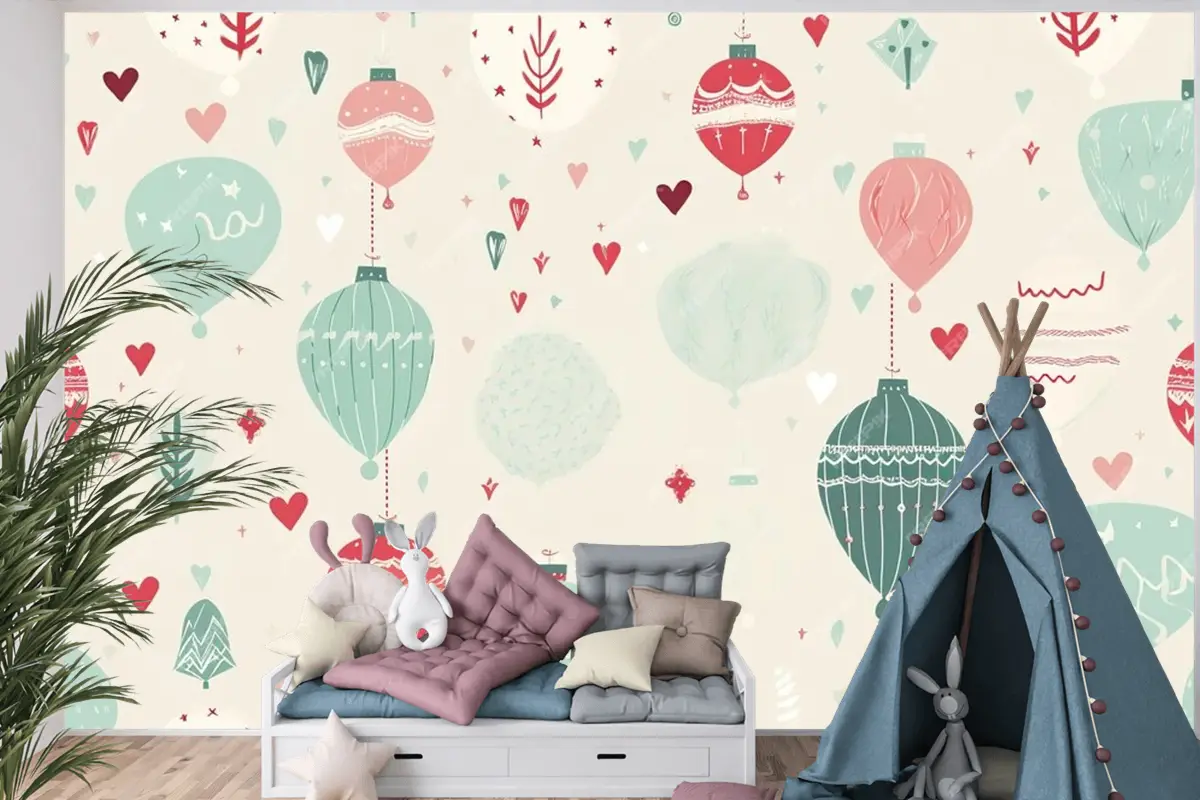 Renkli Noel Dikişsiz Desen Çocuk Odası Duvar Kağıdı