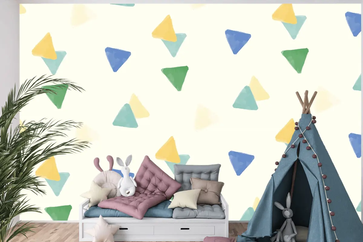 Renkli Geometrik Dikişsiz Desen Tasarımı Çocuk Odası Duvar Kağıdı