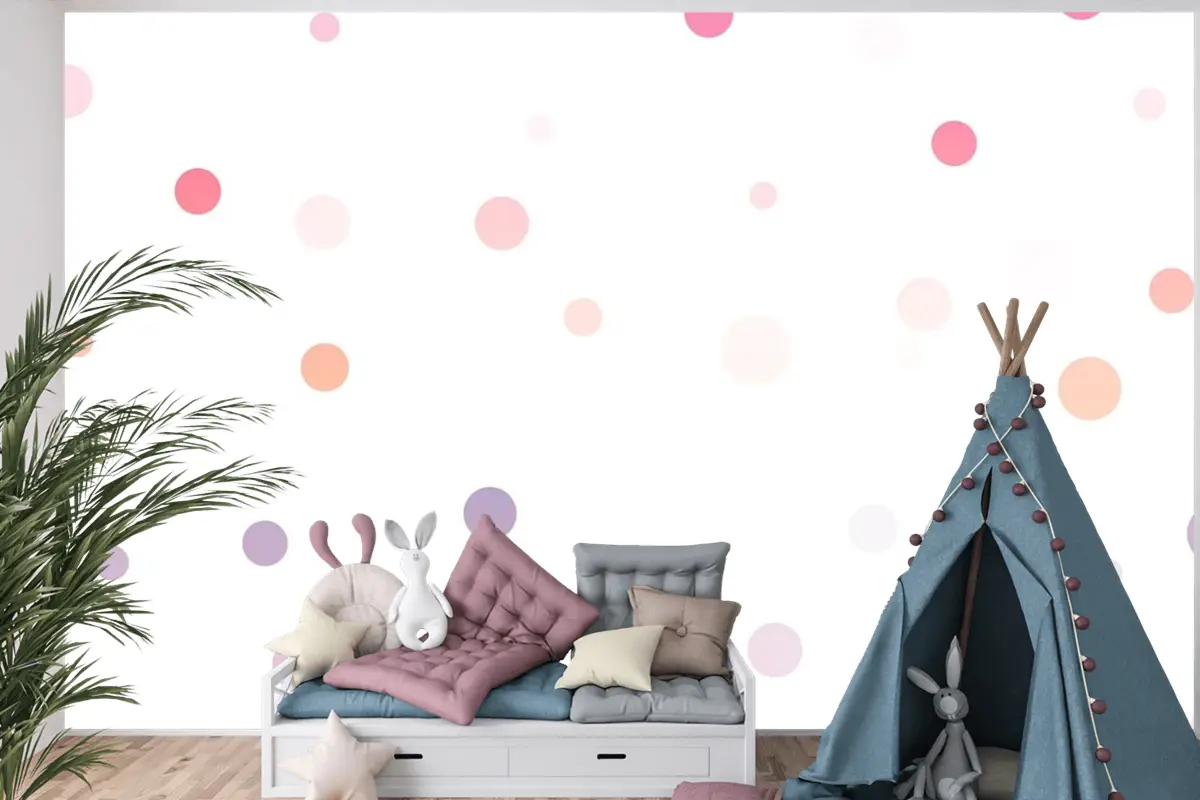 Beyaz Arka Planda Renkli Noktalar Dikişsiz Desen Çocuk Odası Duvar Kağıdı