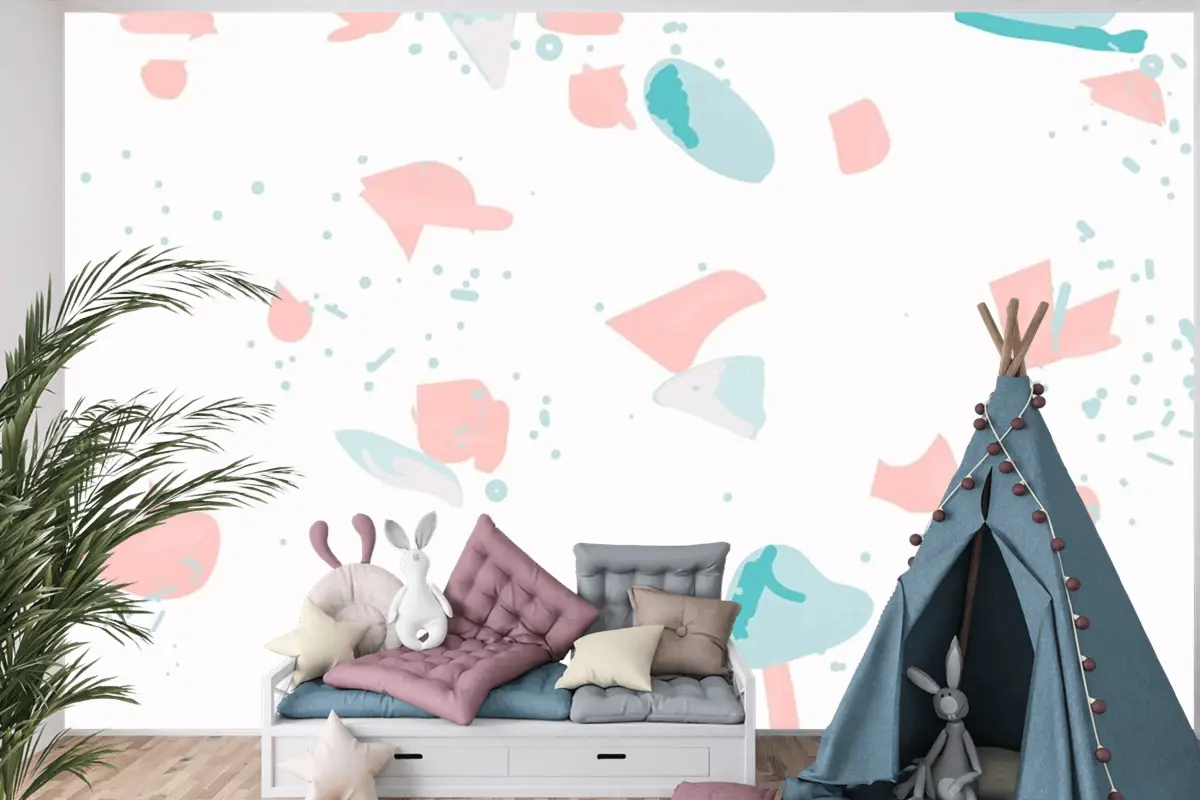 Pembe Ve Mavi Çocuk Odası Duvar Kağıdı Duvarında Renkli Terrazzo Soyut Arkaplan Kusursuz Desen